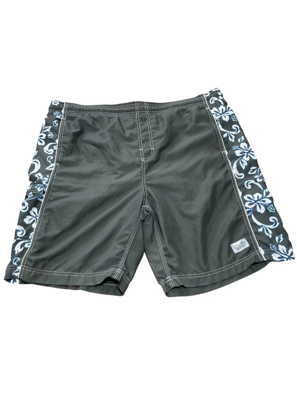 Ocean Pacific Mens XL Gray Floral Trim Swim Trunks With Mesh Lining